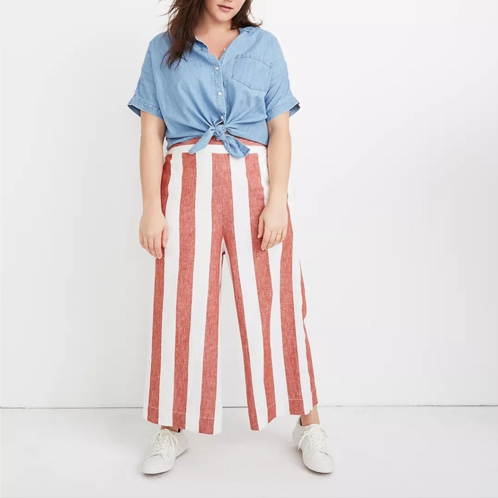 Huston Flowy Lightweight Summer Pull-On Crop Pants in Bold Stripe Size XL